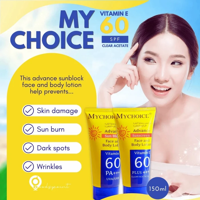 💥MY CHOICE Advance Sunscreen Face and Body Lotion SPF60+ PA+++150ml (Made In Thailand)
